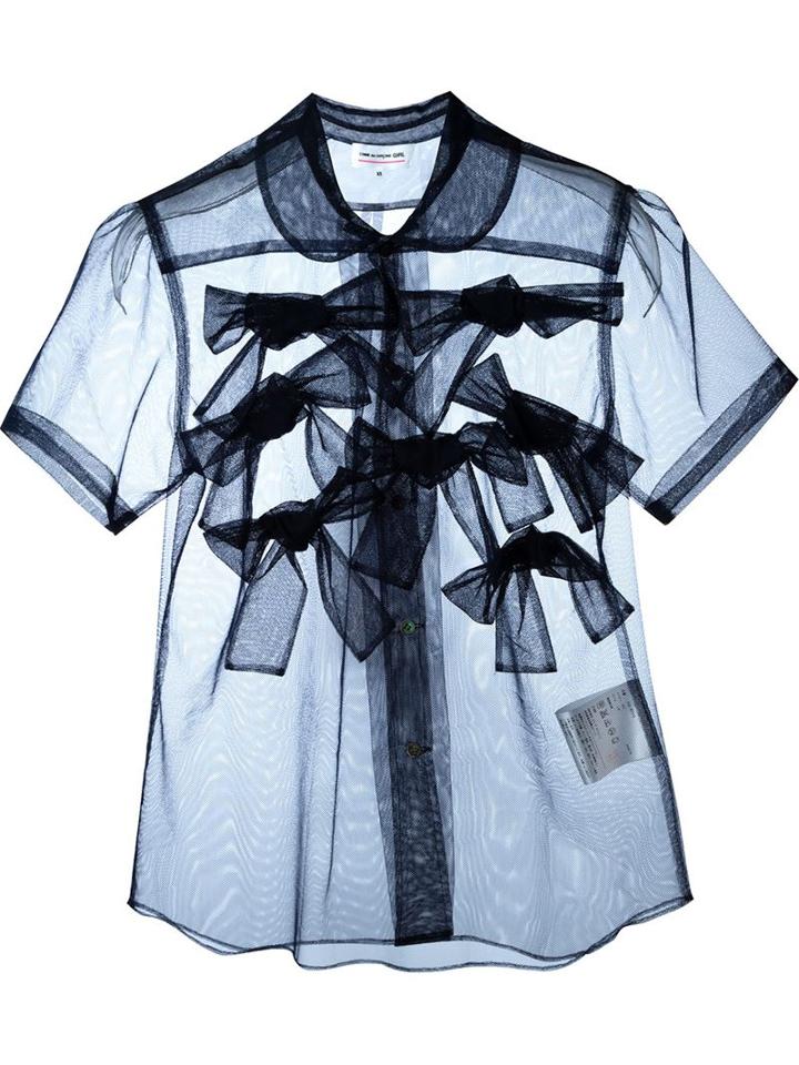 Comme Des Garçons Girl Bow Appliqué Sheer Blouse, Size: M, Blue, Nylon