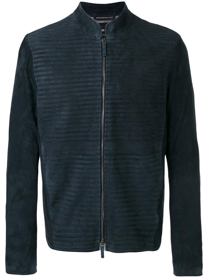 Giorgio Armani Zipped Jacket, Men's, Size: 52, Blue, Goat Skin/linen/flax/acetate/viscose