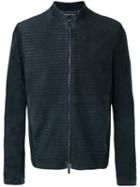 Giorgio Armani Zipped Jacket, Men's, Size: 52, Blue, Goat Skin/linen/flax/acetate/viscose