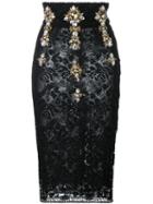Stefano De Lellis - Embellished High Waist Lace Pencil Skirt - Women - Polyester - 42, Women's, Black, Polyester