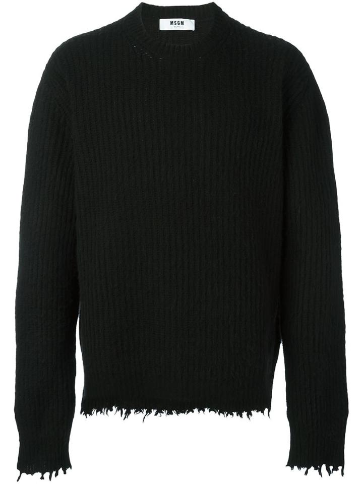 Msgm Frayed Edge Jumper, Men's, Size: Large, Black, Polyamide/wool