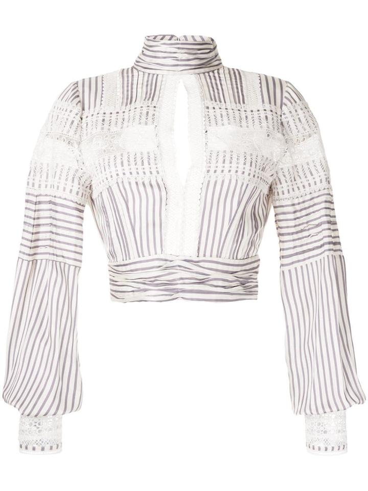 Self-portrait Key-hole Striped Blouse - White