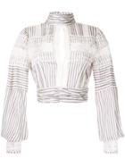 Self-portrait Key-hole Striped Blouse - White