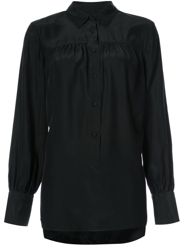 Frame Denim Front Placket Gathered Blouse - Black