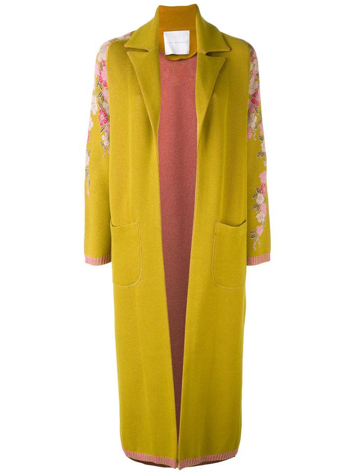 Giada Benincasa Embroidered Flowers Cardi-coat, Women's, Size: Large, Yellow/orange, Cotton/polyester/spandex/elastane/viscose