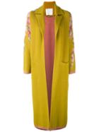 Giada Benincasa Embroidered Flowers Cardi-coat, Women's, Size: Large, Yellow/orange, Cotton/polyester/spandex/elastane/viscose