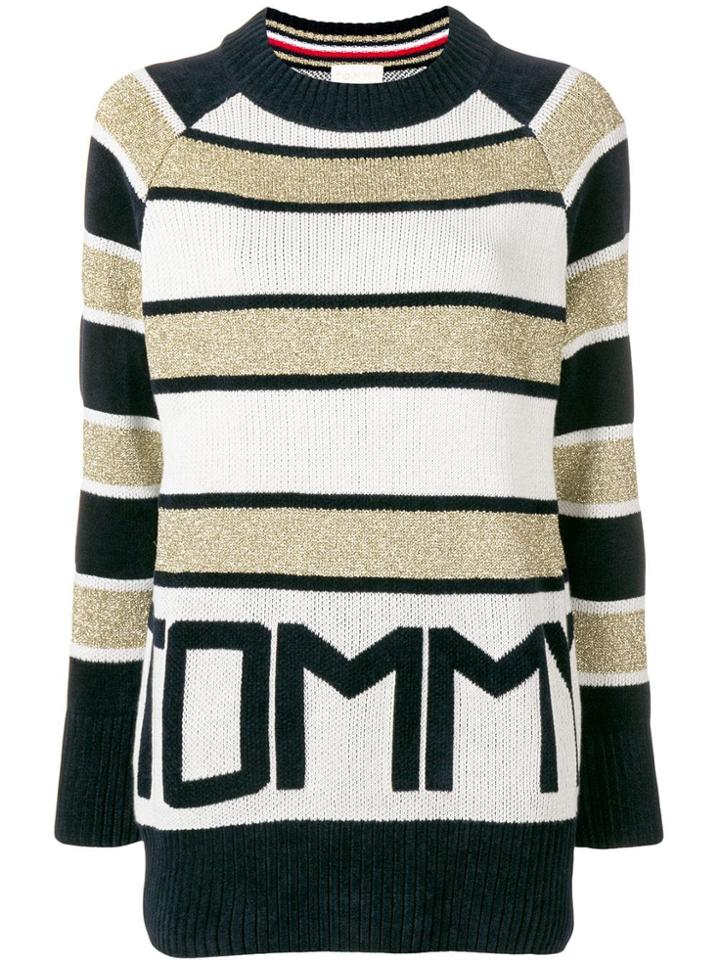 Tommy Hilfiger Logo Striped Jumper - Blue