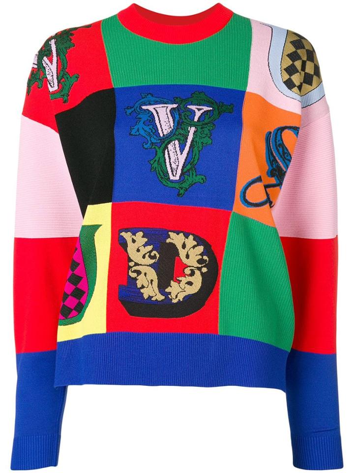 Versace Logo Patchwork Jumper - Red