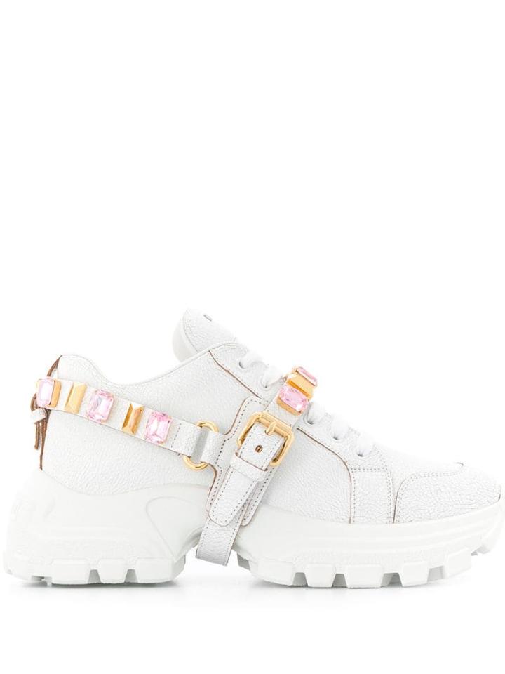 Miu Miu Embellished Strap Chunky Sneakers - White