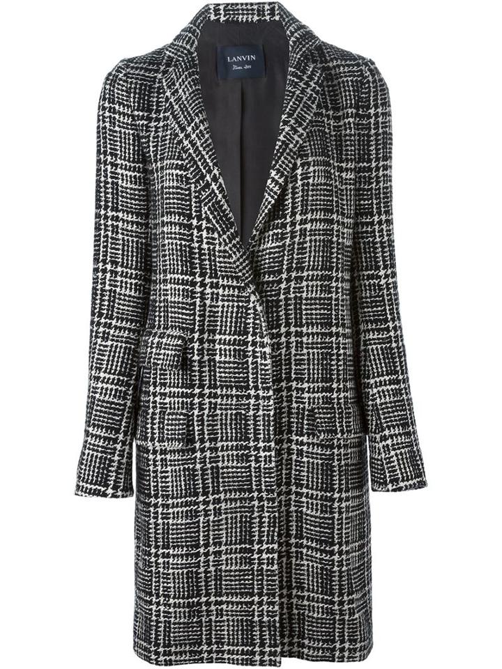 Lanvin Prince Of Wales Check Tweed Coat, Women's, Size: 44, Black, Silk/acrylic/viscose/wool