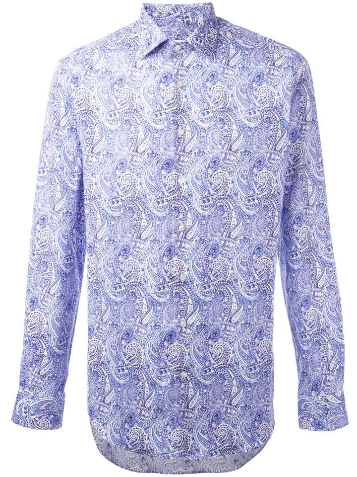 Etro Allover Print Shirt, Men's, Size: 43, Pink/purple, Cotton/spandex/elastane