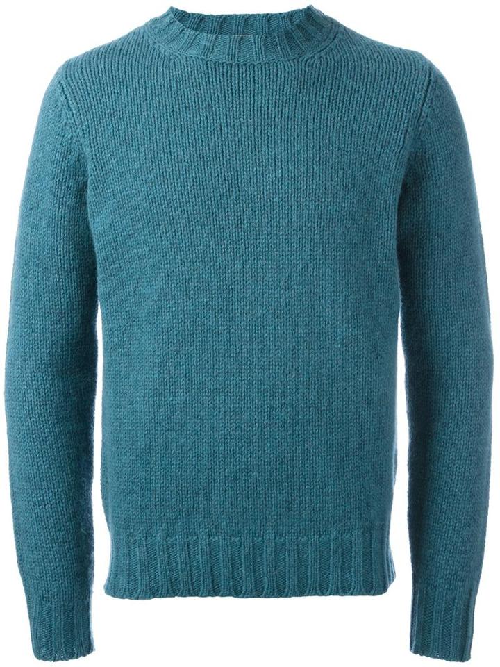 Aspesi Crew Neck Jumper, Men's, Size: 46, Blue, Wool