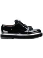 Agl Fur Detail Lace-up Shoes - Black