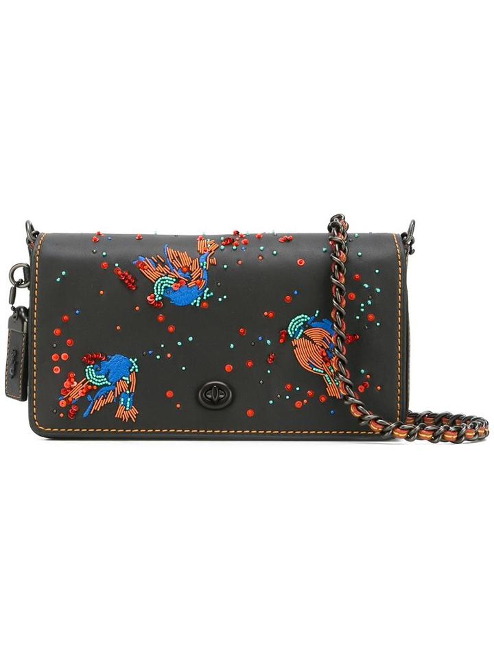 Coach Embellished Shoulder Bag, Women's, Black, Leather/cotton/pvc