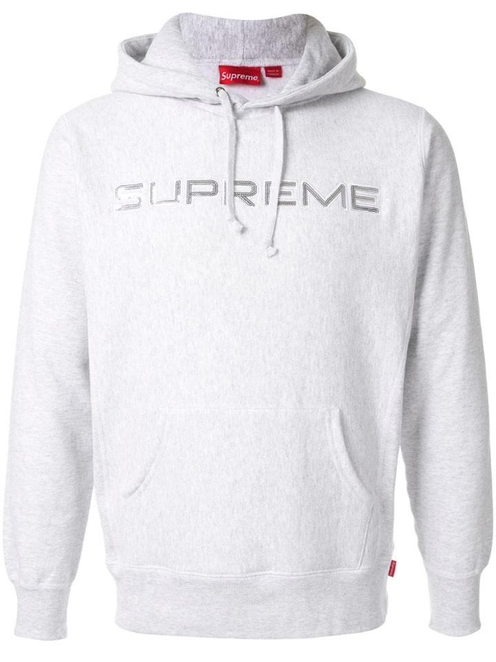 Supreme Embroidered Logo Hooded Sweatshirt - Grey