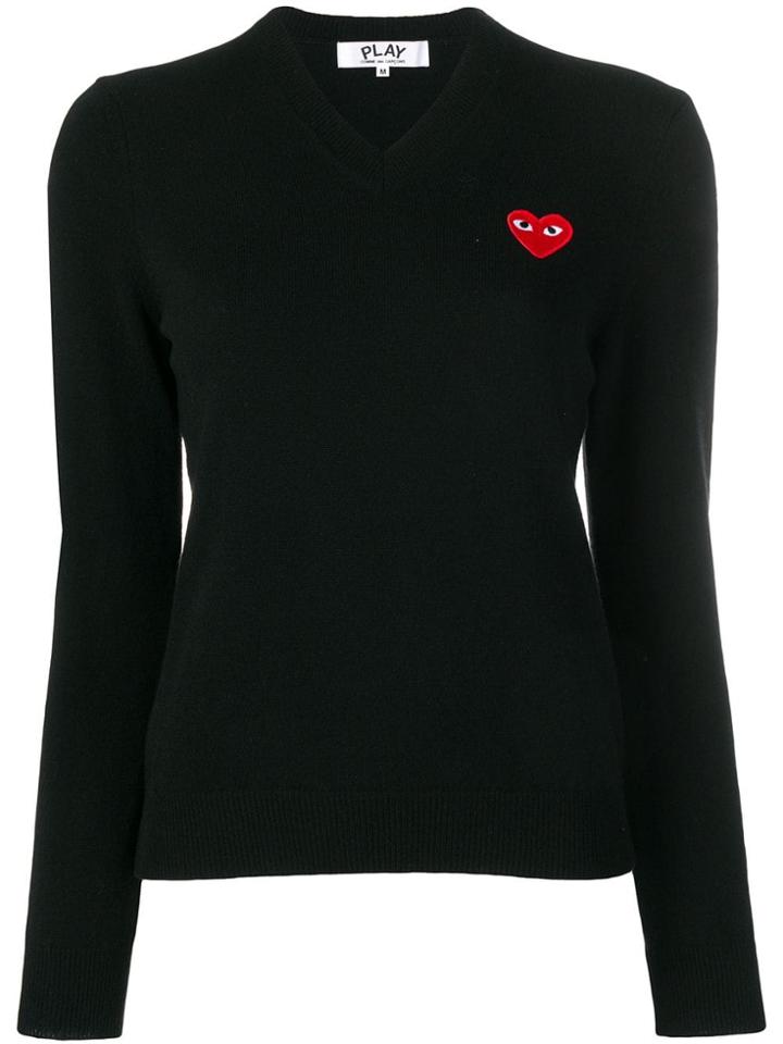 Comme Des Garçons Play V-neck Logo Patch Jumper - Black