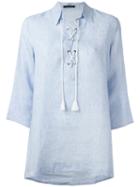 Roberto Collina Neck-tie Blouse, Women's, Size: Small, Blue, Linen/flax