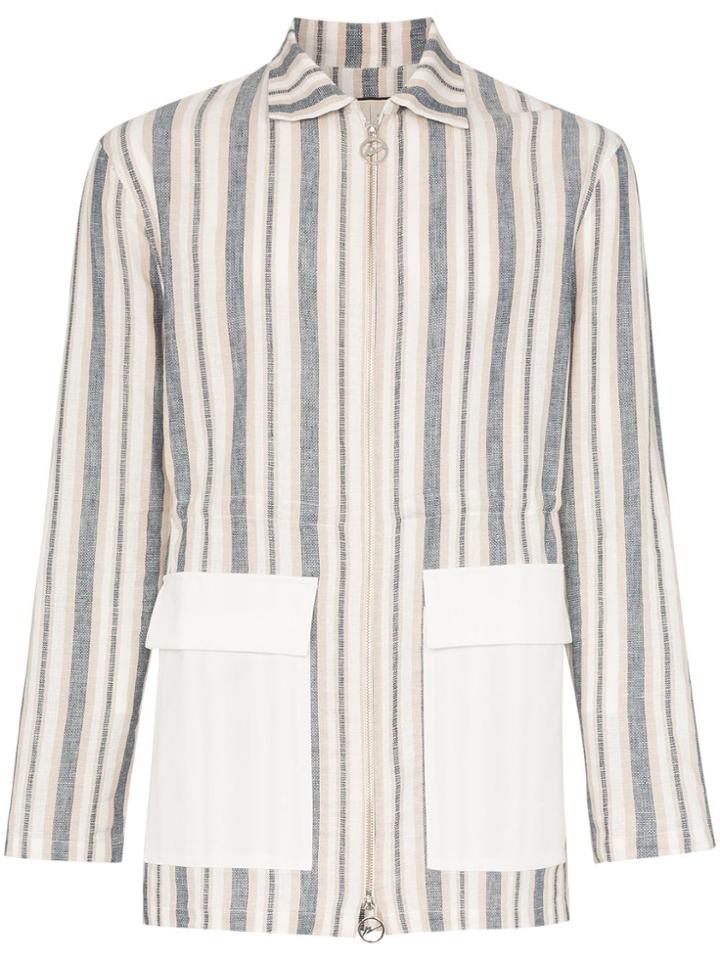 Prevu Striped Envelope Pocket Zip-up Shirt Jacket - Neutrals