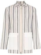 Prevu Striped Envelope Pocket Zip-up Shirt Jacket - Neutrals