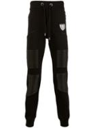 Philipp Plein Leather Panel Track Pants, Men's, Size: Small, Black, Cotton/artificial Leather/polyurethane/polyester