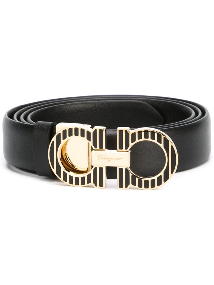 Salvatore Ferragamo Gancio Buckle Belt, Women's, Size: 100, Black, Calf Leather