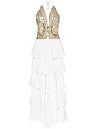 One Vintage Halterneck Sequin Tiered Dress - White