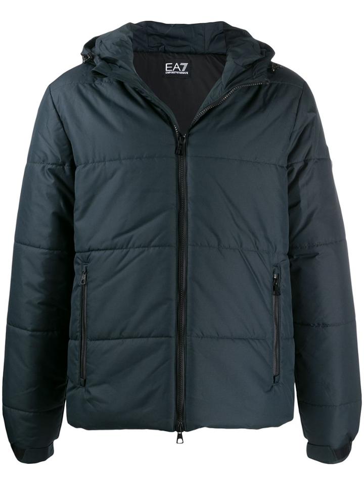 Ea7 Emporio Armani Logo Patch Hooded Jacket - Blue
