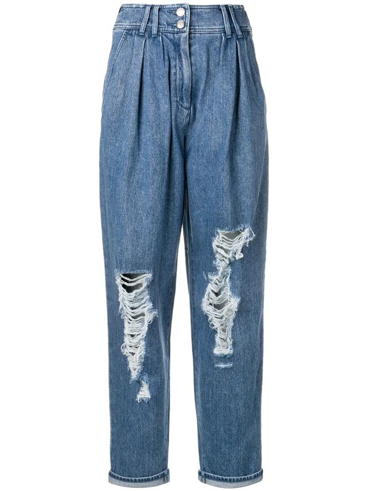 Balmain High Waisted Destroyed Jeans - Blue