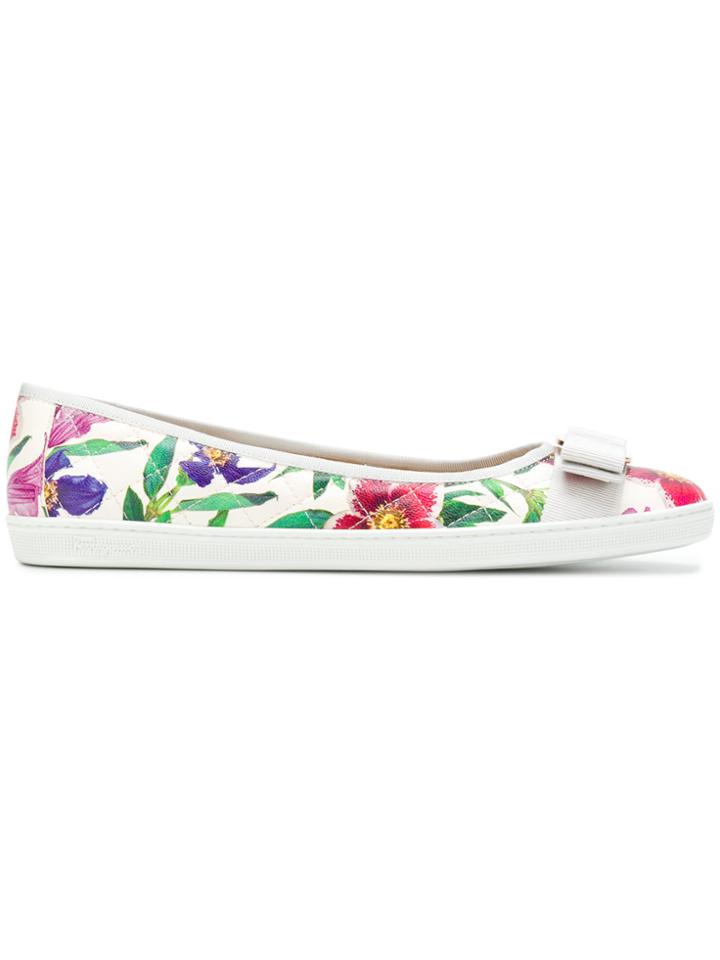 Salvatore Ferragamo Printed Vara Ballerina Shoes - White