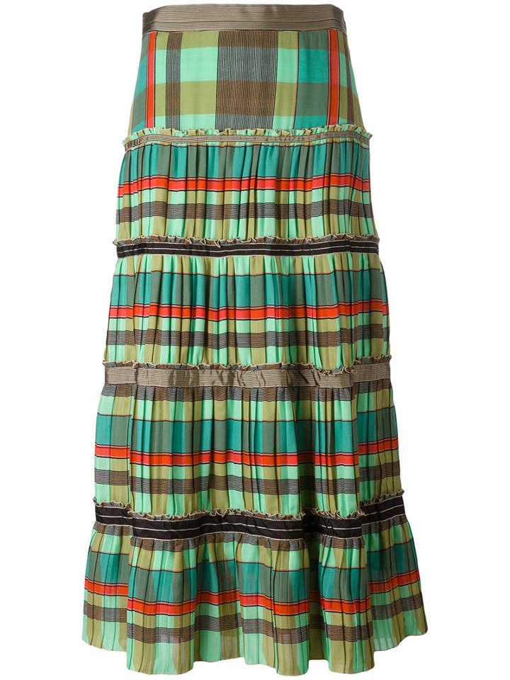 Etro Striped Ruffled Midi Skirt, Women's, Size: 40, Green, Silk
