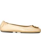 Tory Burch Logo Minnie Travel Ballerinas, Women's, Size: 36, Grey, Leather/rubber
