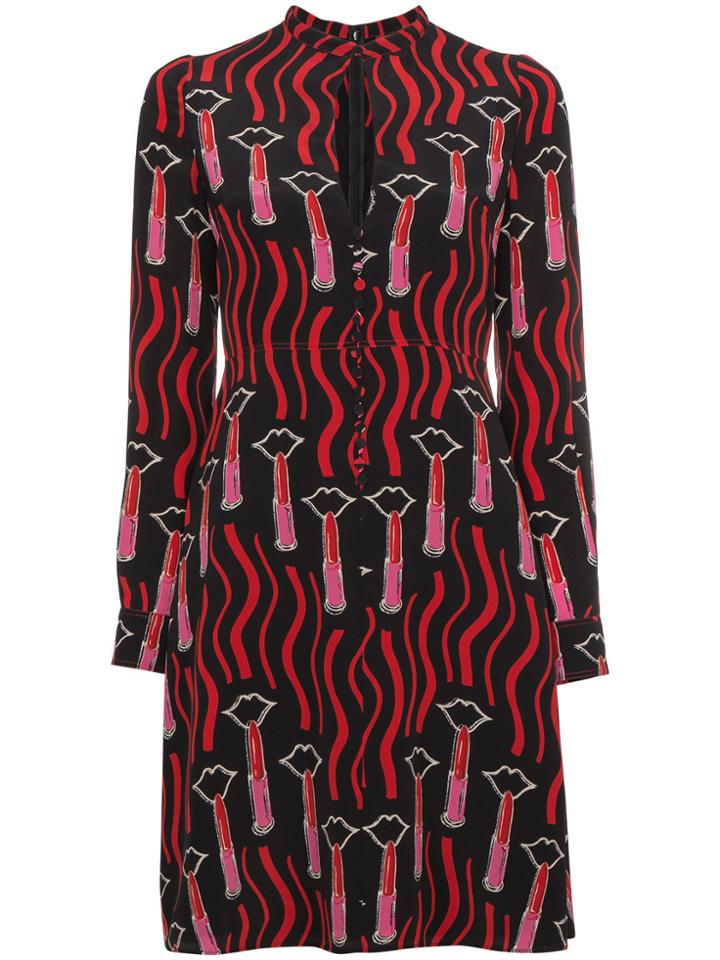 Valentino Silk Lipstick Print Keyhole Dress - Black