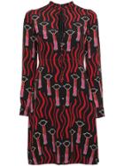 Valentino Silk Lipstick Print Keyhole Dress - Black