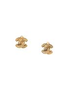 Chanel Vintage Matelasse Stitch Cc Earrings - Gold