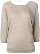 Brunello Cucinelli Sparkly Knit Top, Women's, Size: Medium, Nude/neutrals, Linen/flax/silk