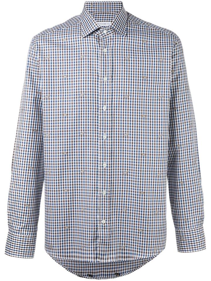 Etro Checked Shirt, Men's, Size: 38, Blue, Cotton