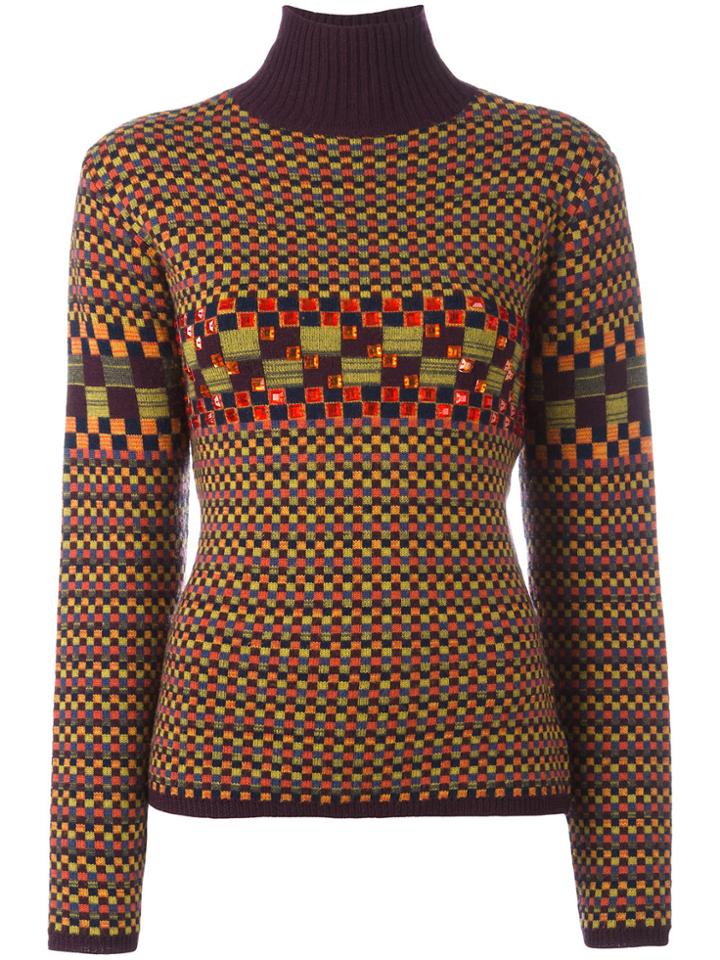 Jean Paul Gaultier Vintage Checked Embellished Turtleneck Jumper -