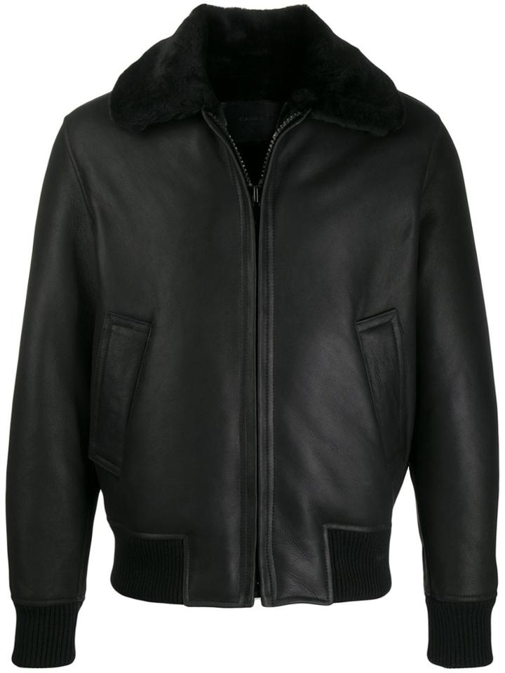 Sandro Paris Zipped Contrasting-collar Jacket - Black
