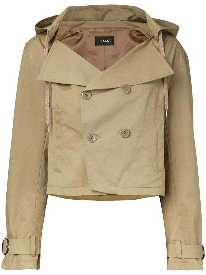 G.v.g.v. Hooded Cropped Trench Jacket, Women's, Size: 34, Green, Cotton/nylon