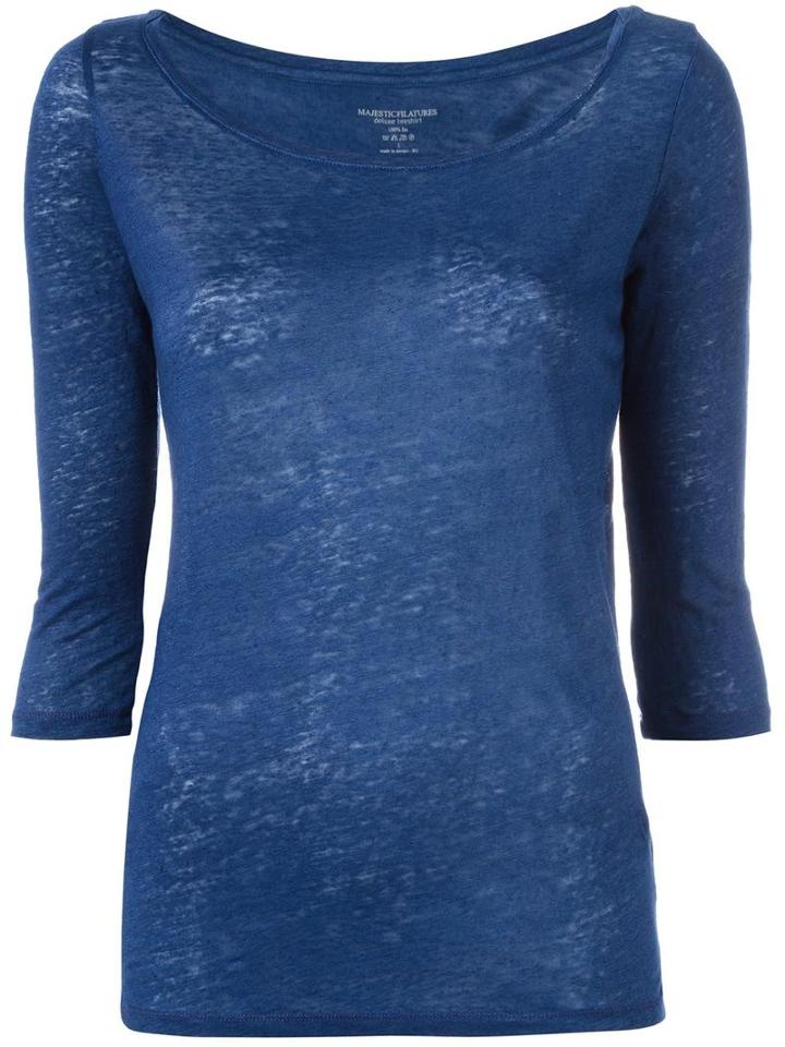 Majestic Filatures Boat Neck T-shirt, Women's, Size: Iv, Blue, Linen/flax