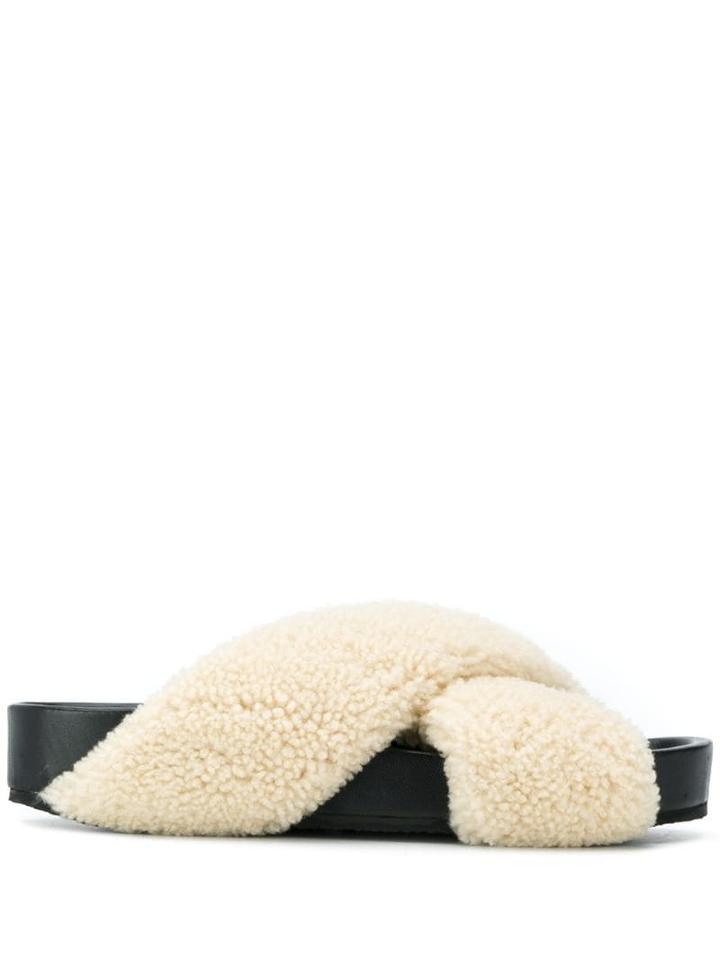 Jil Sander Faux-shearling Strap Slides - Black