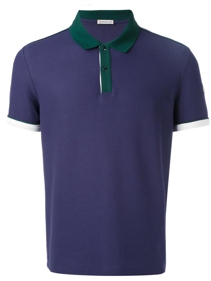Moncler Contrast Collar Polo Shirt, Men's, Size: Medium, Blue, Cotton