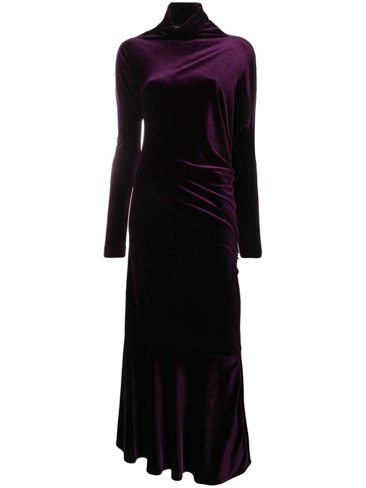 Talbot Runhof High Neck Velvet Dress - Pink & Purple