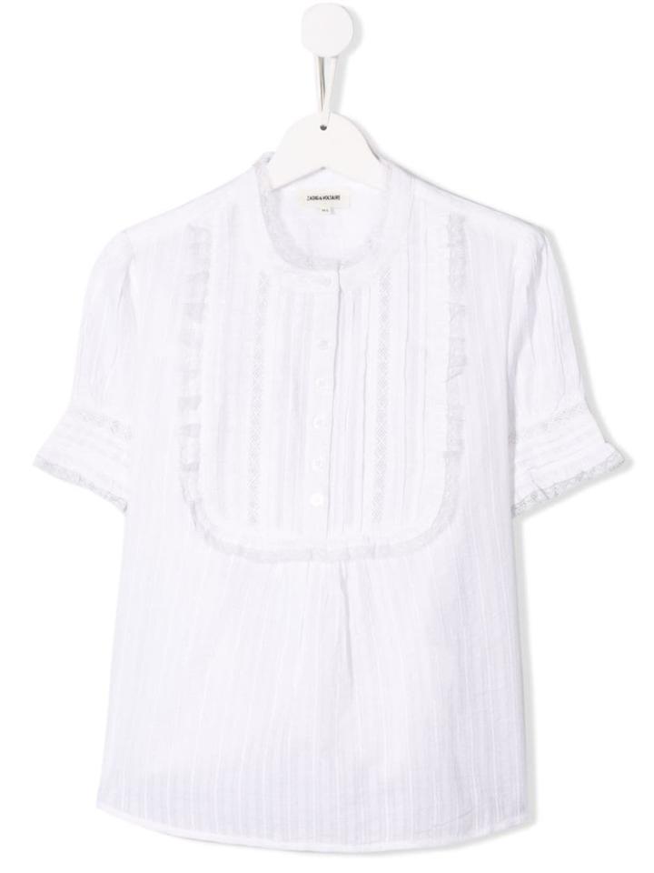 Zadig & Voltaire Kids Teen Lace Trim Bib Blouse - White
