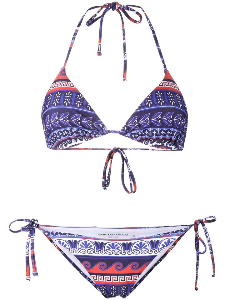 Mary Katrantzou - Printed Triangle Bikini - Women - Polyester/spandex/elastane - S, Blue, Polyester/spandex/elastane