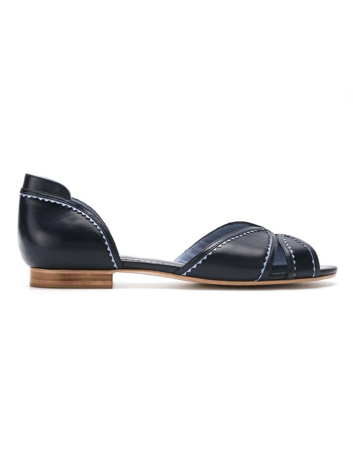 Sarah Chofakian Leather Flat Sandals - Blue