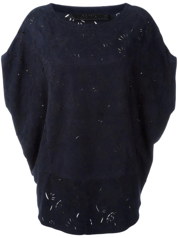 Drome Laser Cut Blouse, Women's, Black, Suede