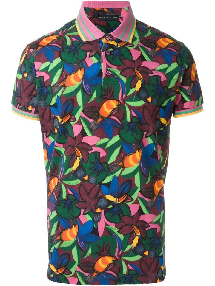 Etro Floral Print Polo Shirt, Men's, Size: M, Cotton
