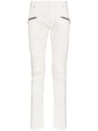 Balmain Skinny Logo Patch Biker Jeans - White