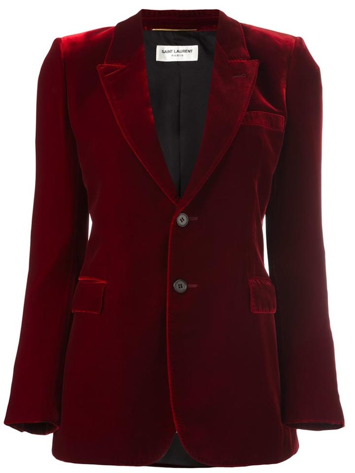Saint Laurent 'angie' Velvet Blazer, Women's, Size: 40, Red, Silk/cotton/cupro/viscose